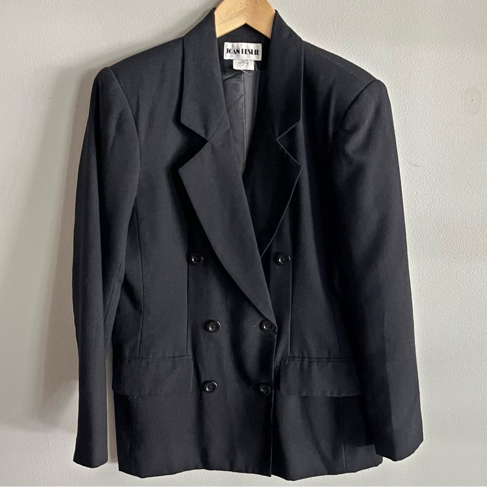 Vintage Joan Leslie Black Blazer 90s Double Breasted Power Jacket Sz 8